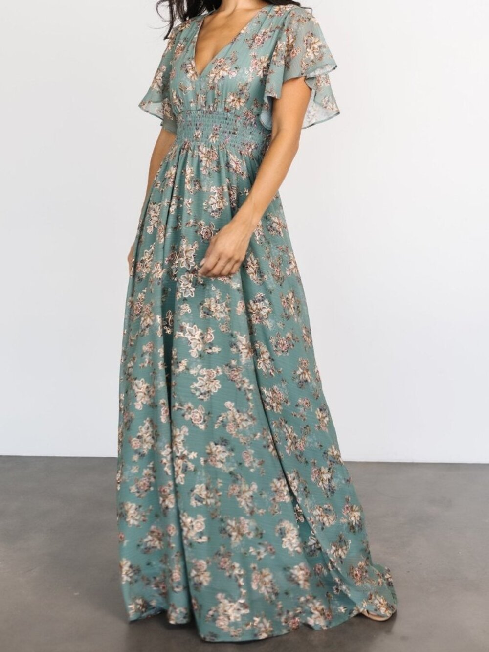 Baltic Born Lynlee Metallic Maxi Dress | Eucalyptus Size MM